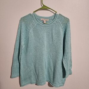 David Brooks Aqua Knit Sweater Women’s XL Lightweight 3/4 Sleeve Pullover